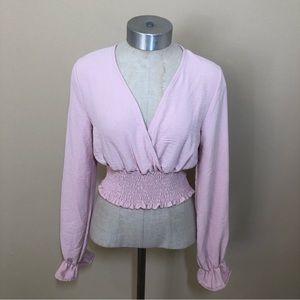 Altar’d state smocked long sleeve crop top blouse dusty pink